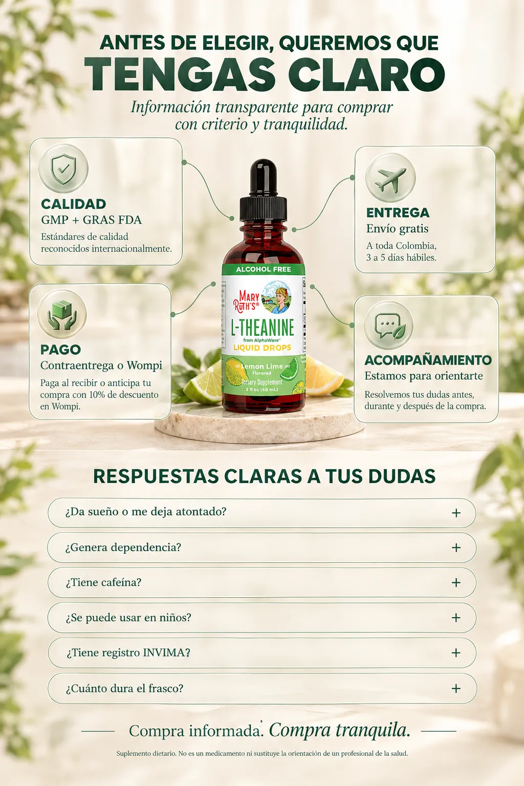 Antes de elegir, queremos que tengas claro: calidad GMP y GRAS FDA, envío gratis, pago contraentrega y acompañamiento antes, durante y después de la compra.